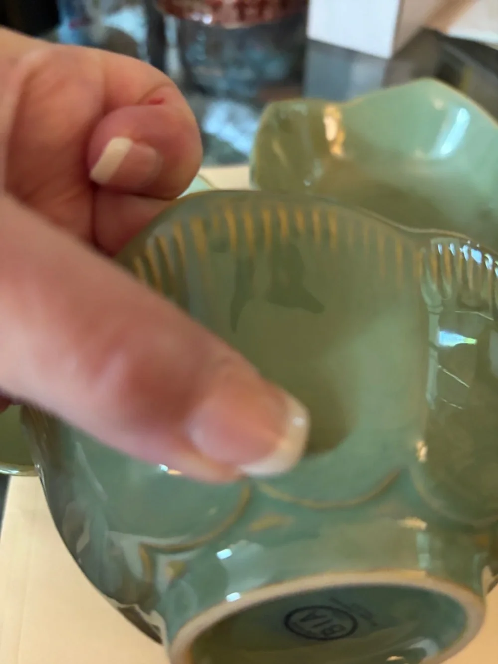 VINT 1970’s porcelain lotus bowls trio in green  Rare find. Manufactured BIA.